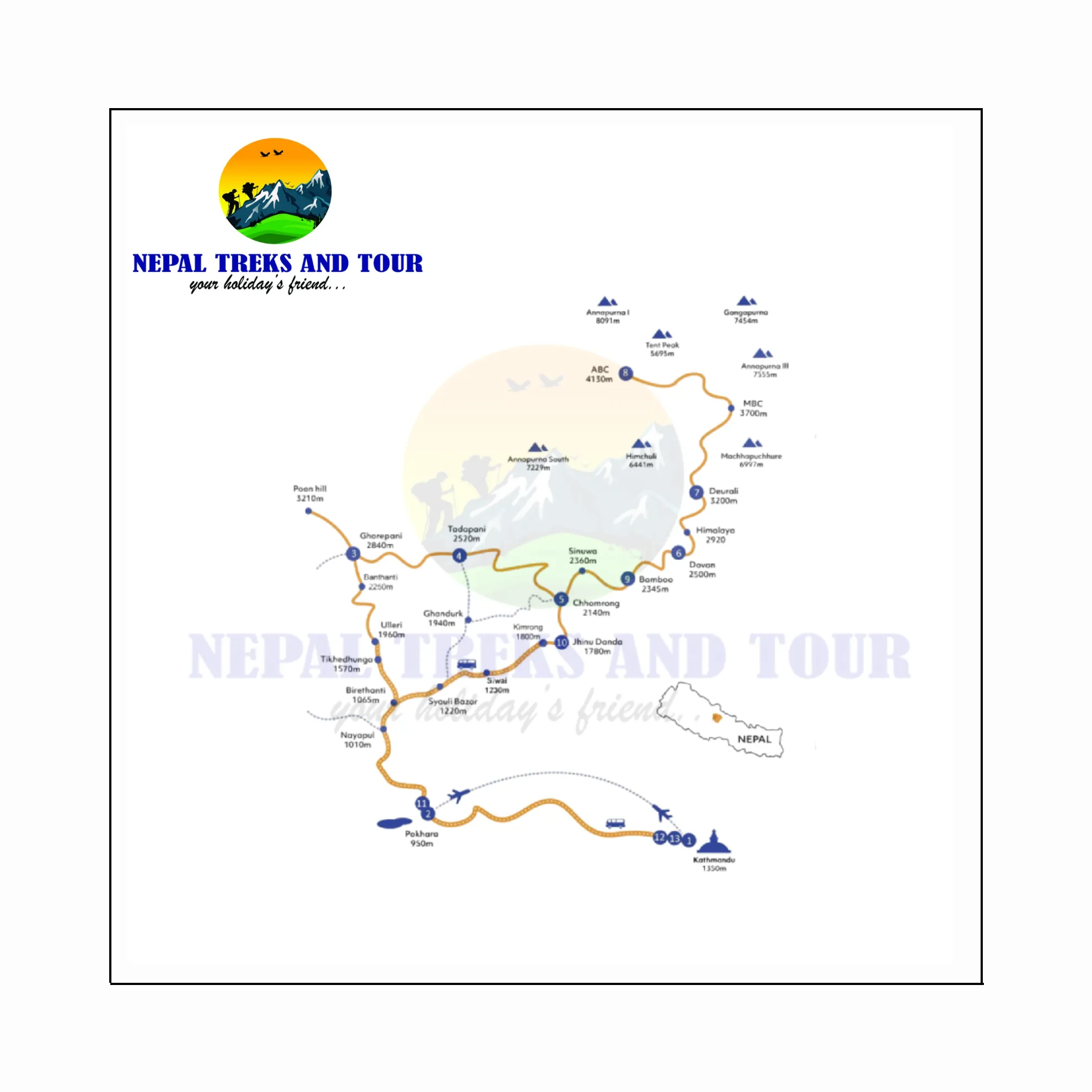 Annapurna base camp trek trek map
