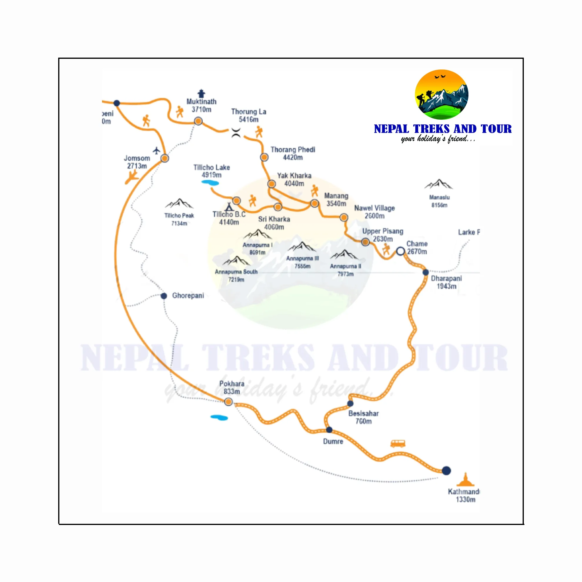 annapurna circuit trek with tilichoo lake map